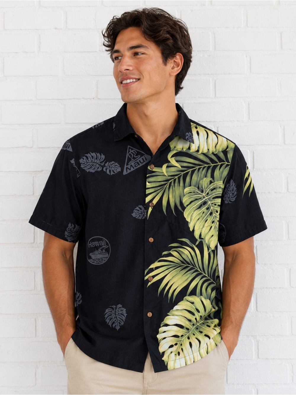 Vintage Winnie Fashion Aloha Hawaii Button Up Shirt Tropical Leaf 100% Cotton M